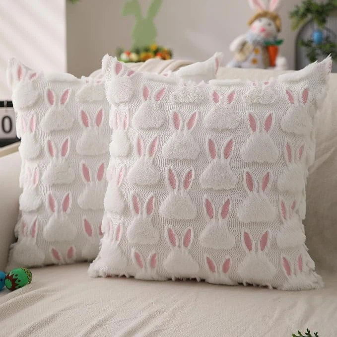 Pink Ears White Rabbit Soft Plush Faux Fur Jacquard For Bedroom suppliers