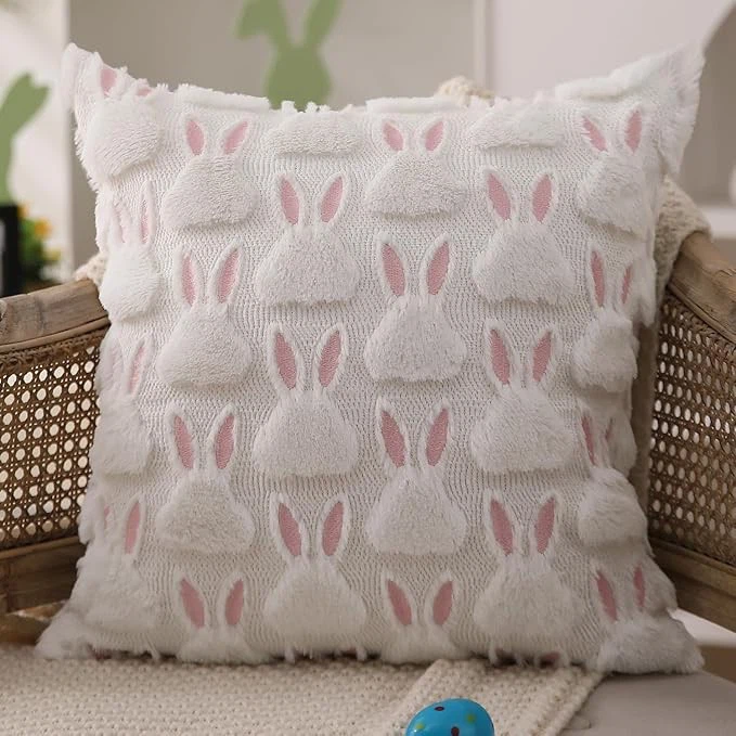 Pink Ears White Rabbit Soft Plush Faux Fur Jacquard For Bedroom best